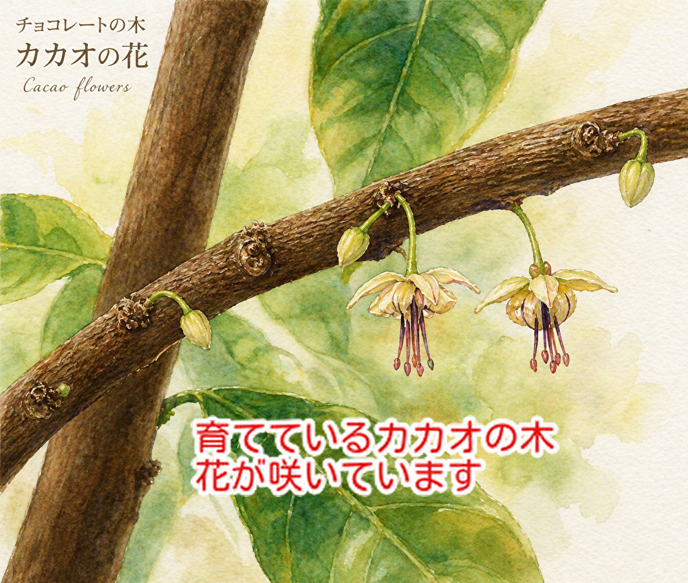 チョコレートの木カカオの花が可愛く咲いています！観賞は自由ですよ...